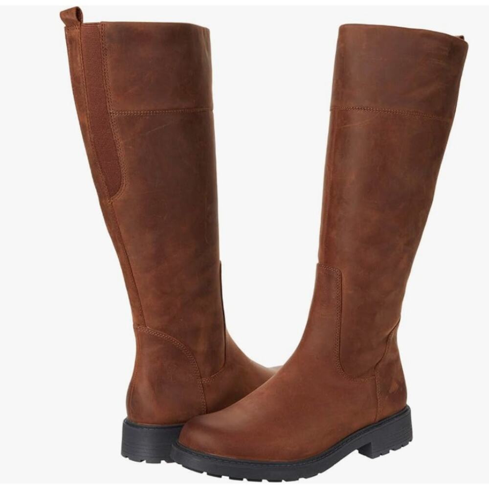 Clarks Orinoco 2 Hi Tall Leather Riding Boot | sz 10 Brown, Shearling lined